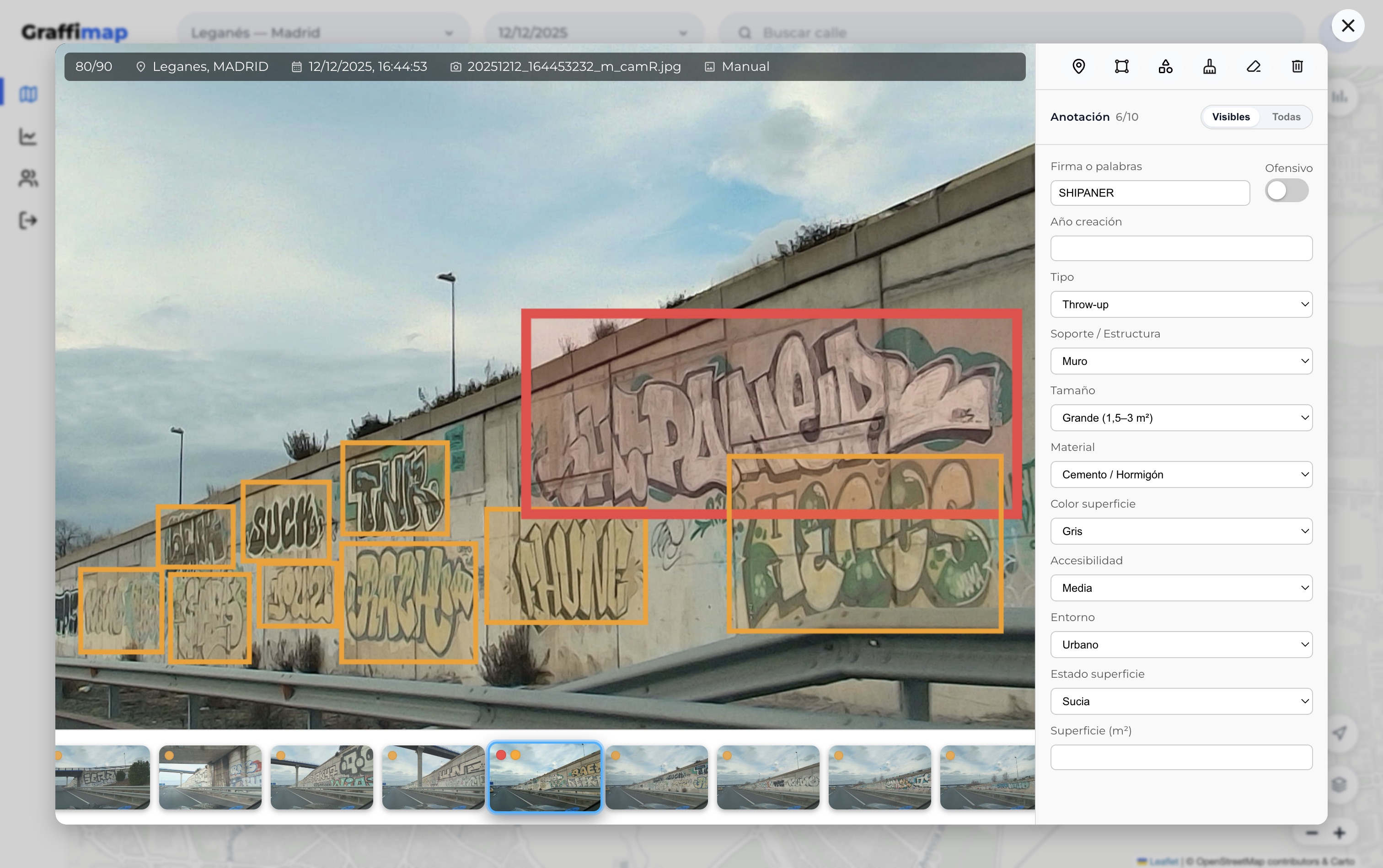 Visor con marcados y etiquetas